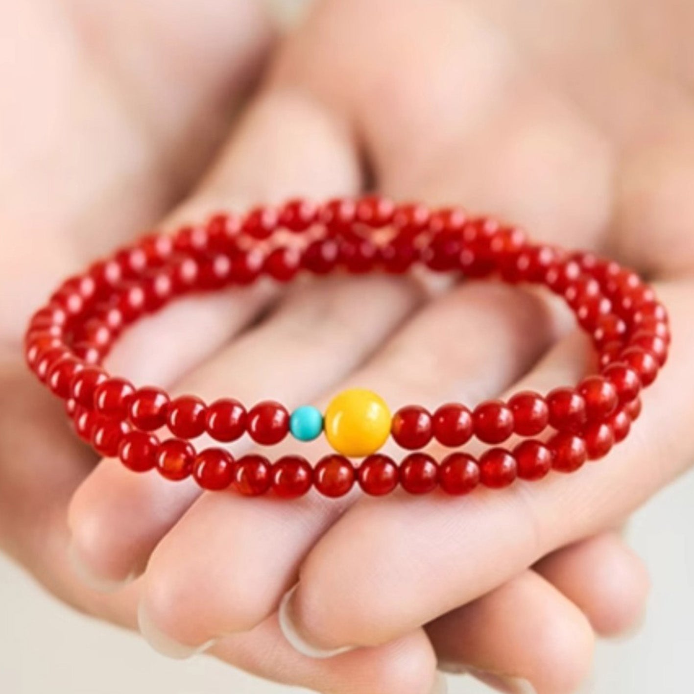 Red Agate · Amber · Enhanced Turquoise-Triple Element Energy Bracelet
