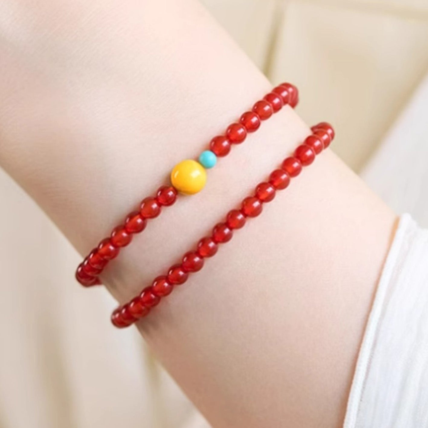 Red Agate · Amber · Enhanced Turquoise-Triple Element Energy Bracelet