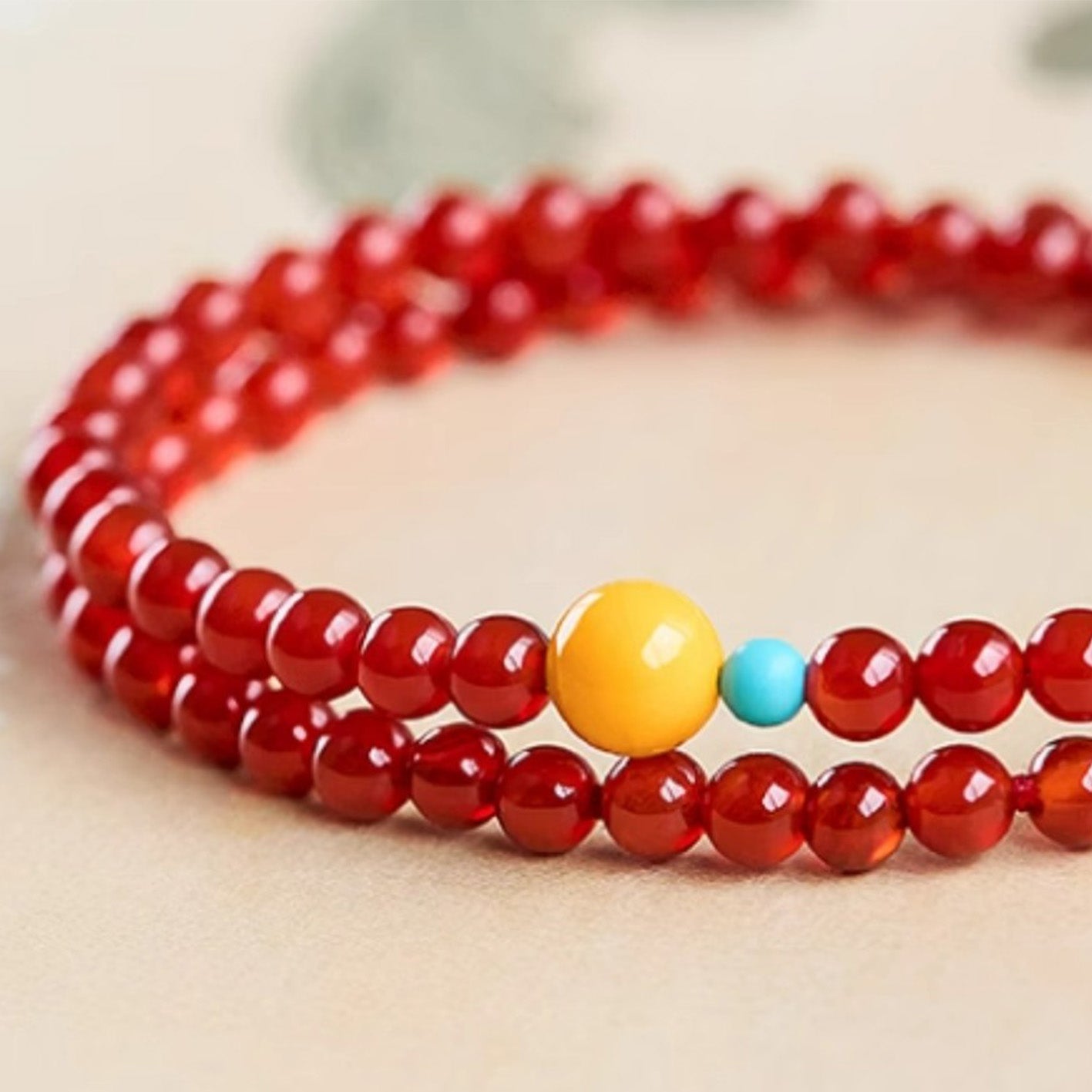 Red Agate · Amber · Enhanced Turquoise-Triple Element Energy Bracelet