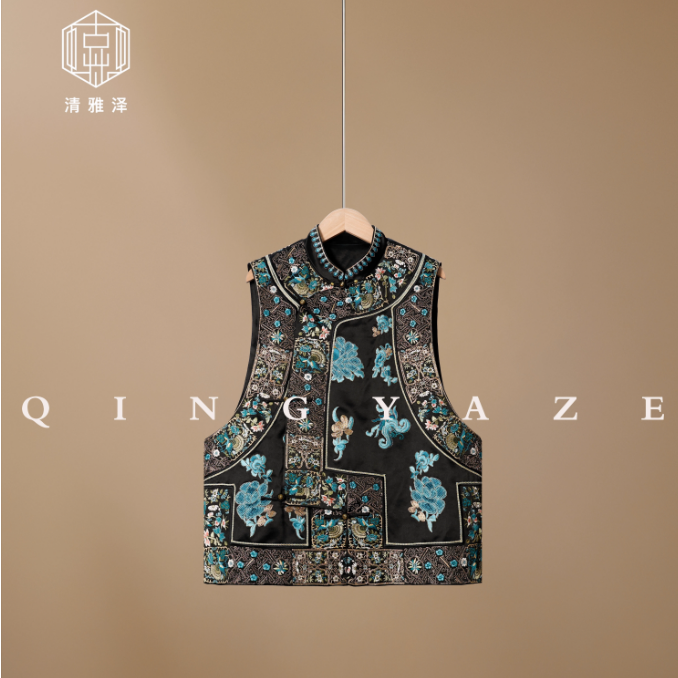 Heavy Work Acetate Embroidery Chinese Style Vest
