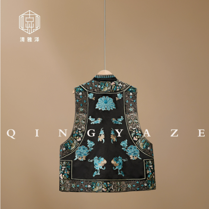 Heavy Work Acetate Embroidery Chinese Style Vest