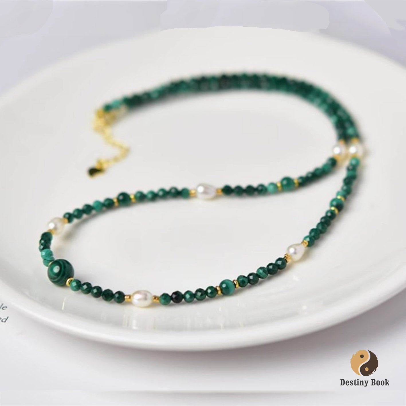 Malachite and Pearl Necklace - Wood Element