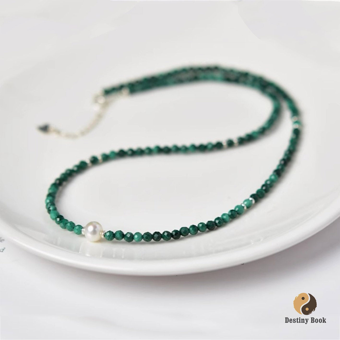 Malachite and Pearl Necklace - Wood Element