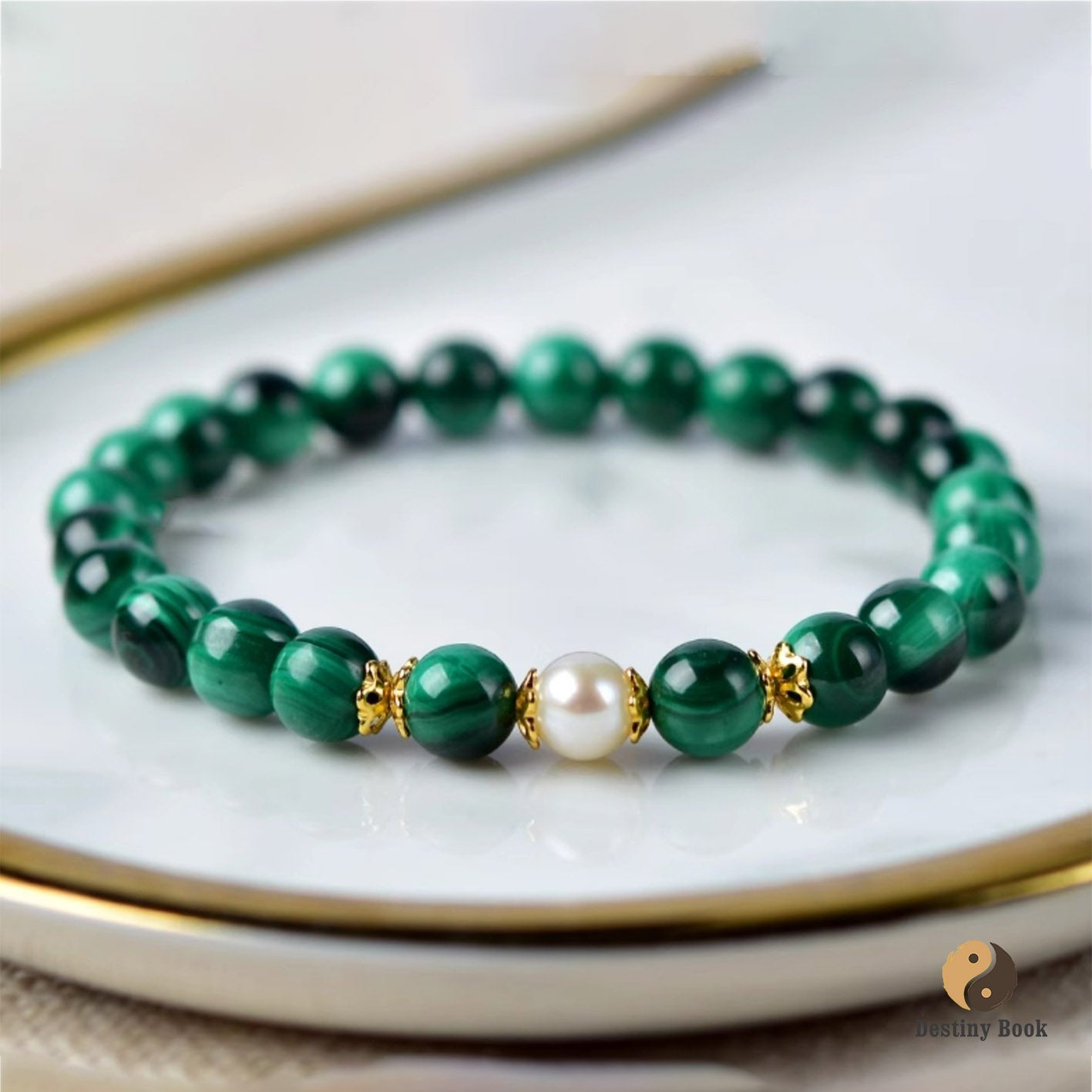 Malachite and Pearl Bracelet - Wood Element