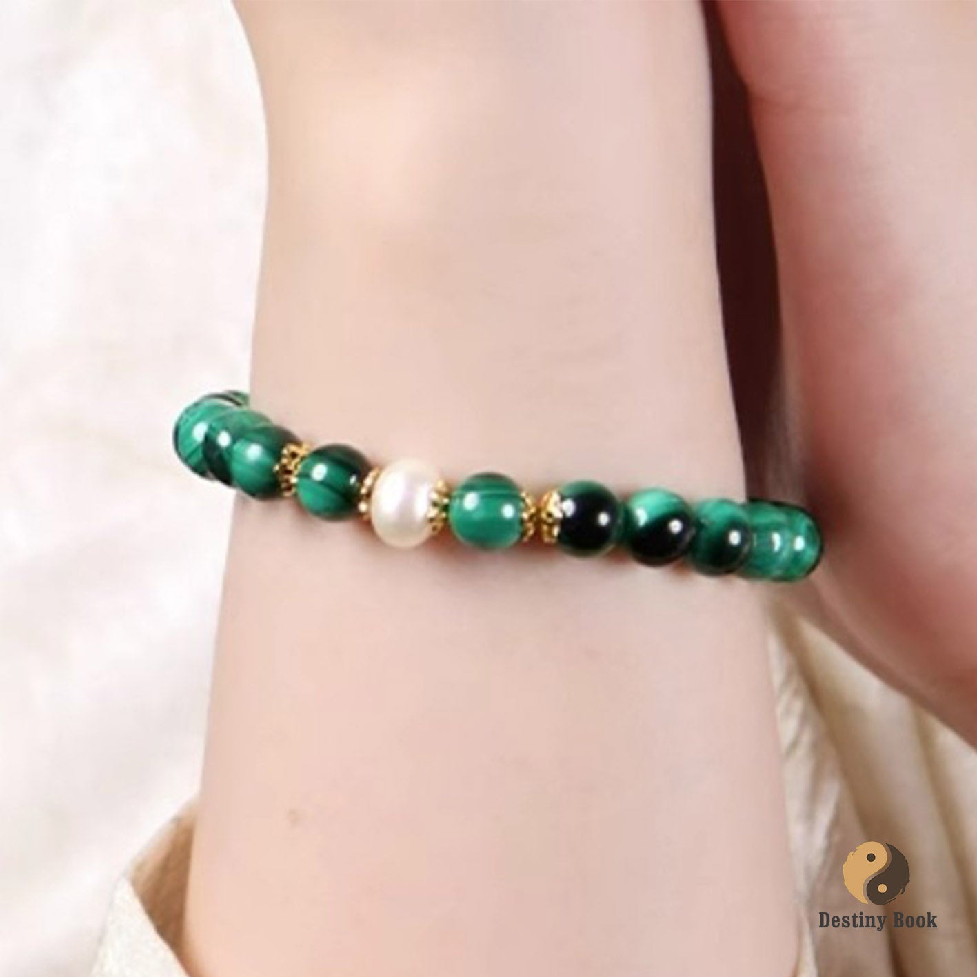 Malachite and Pearl Bracelet - Wood Element