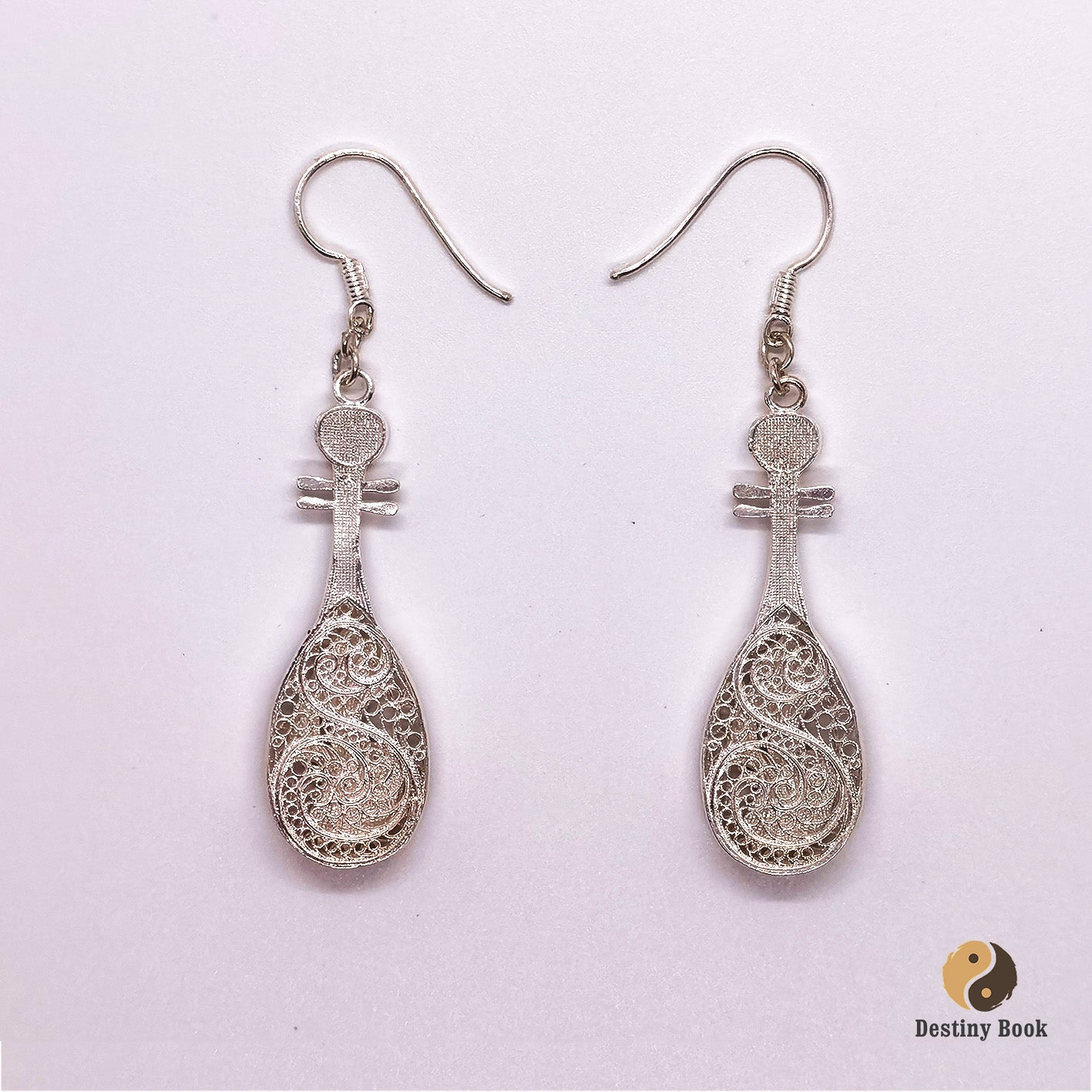 999 Pure Silver Cloisonné Pipa Earrings (Intangible Cultural Heritage Craft)