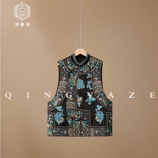 Heavy Work Acetate Embroidery Chinese Style Vest