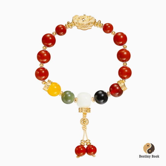 ‌Forbidden City Five Jambhala Red Agate Wealth Bracelet‌