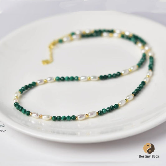 Malachite and Pearl Necklace - Wood Element