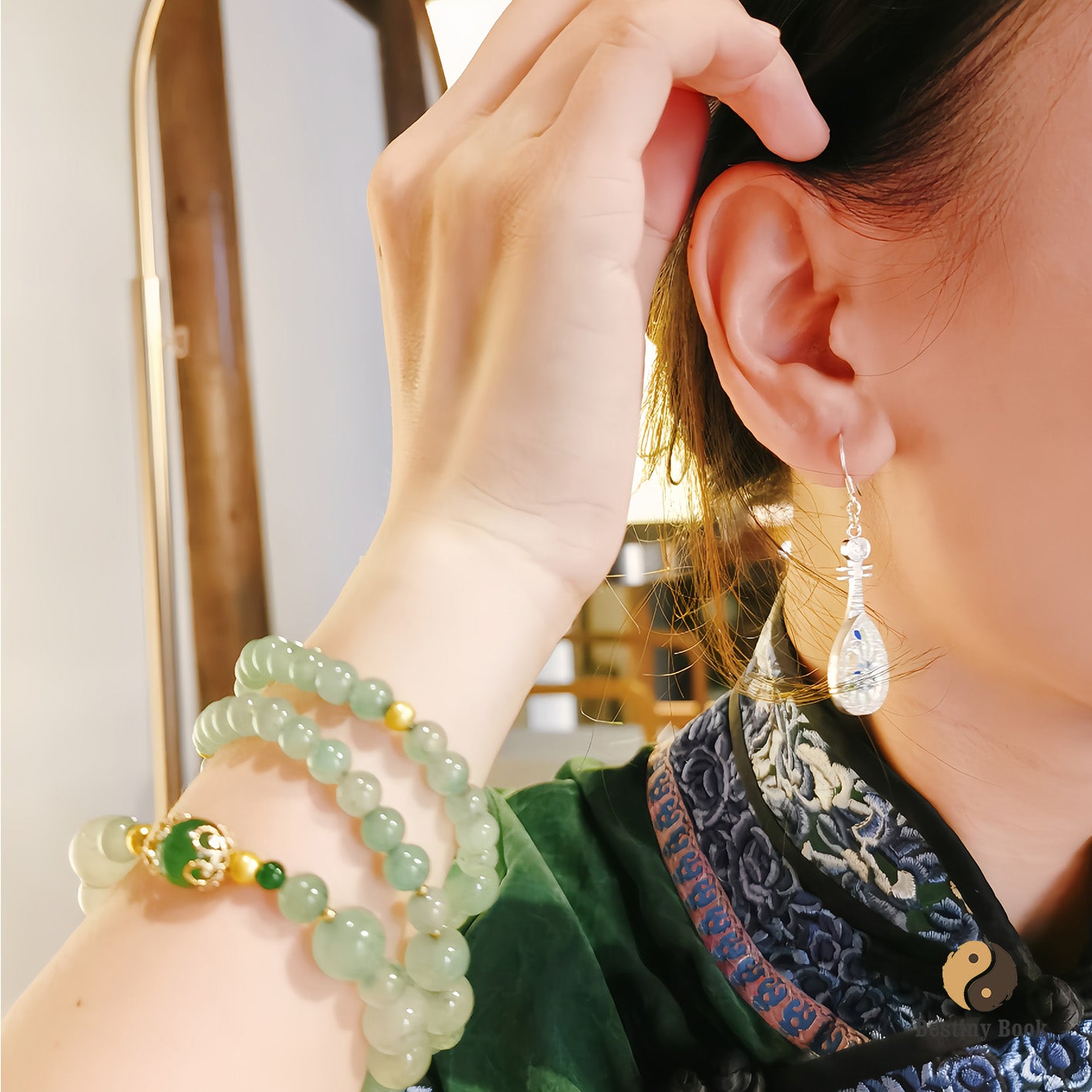 999 Pure Silver Cloisonné Pipa Earrings (Intangible Cultural Heritage Craft)